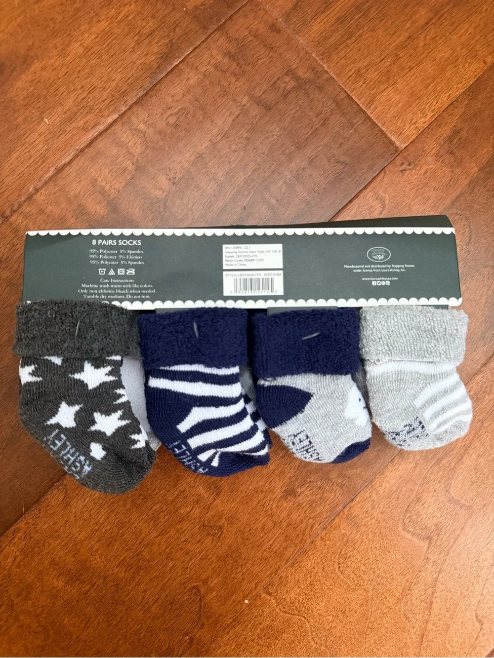 Laura Ashley Baby 4-Pack Socks in Navy, Gray, and White